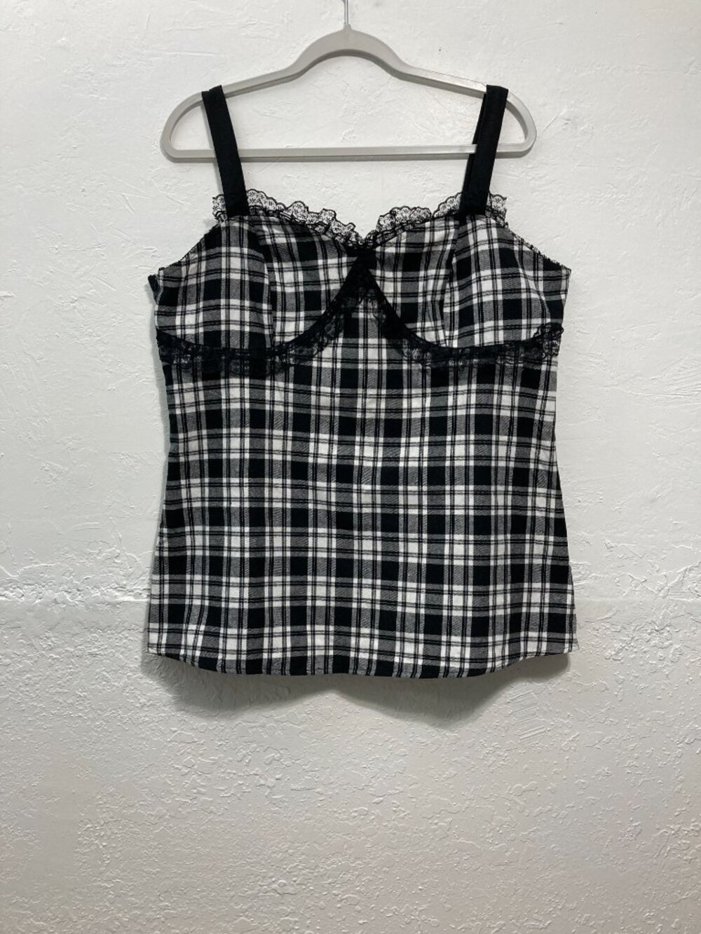 Nextmia Cami Top Plaid Black White Bustier Whimsigoth Y2K Grunge Side Zip US 16